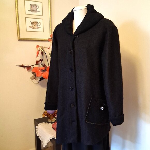 NWOT tara vao Unique Designed Quality Black Wool Blend Fall Winter Pea Coat - Picture 13 of 14